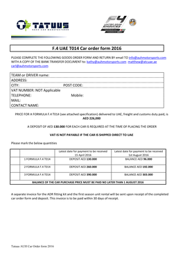 F.4 UAE T014 Car Order Form 2016