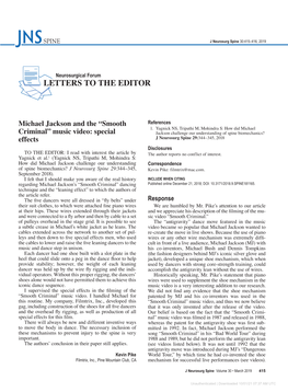 LETTERS to the EDITOR. Michael Jackson and the “Smooth Criminal