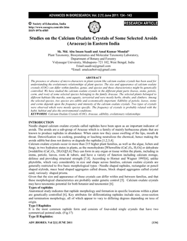 Studies on the Calcium Oxalate Crystals of Some Selected Aroids (Araceae) in Eastern India