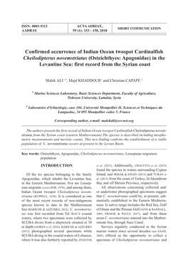 Confirmed Occurrence of Indian Ocean Twospot Cardinalfish