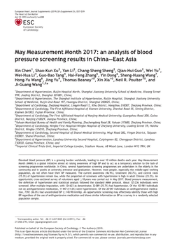 An Analysis of Blood Pressure Screening Results in China—East Asia