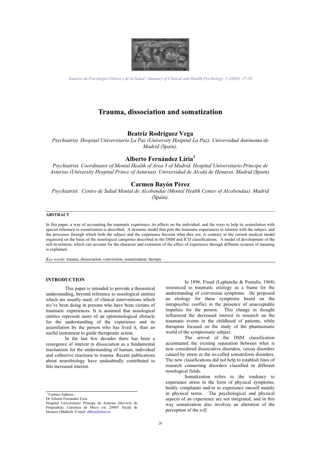 Trauma, Dissociation and Somatization