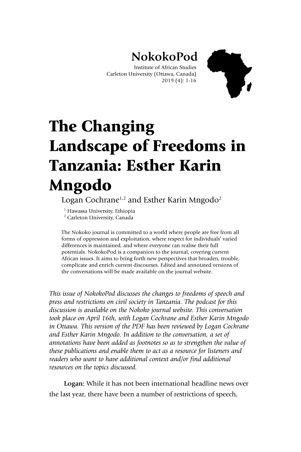 The Changing Landscape of Freedoms in Tanzania: Esther Karin
