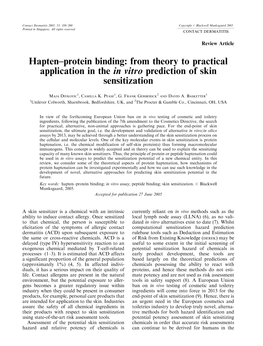 Hapten–Protein Binding: from Theory to Practical Application in the in Vitro Prediction of Skin Sensitization