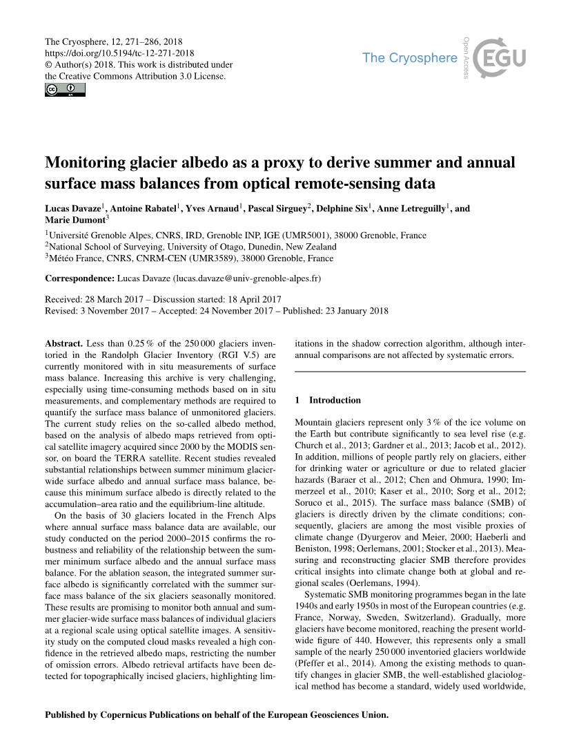 Monitoring Glacier Albedo As a Proxy to Derive Summer and Annual Surface Mass Balances from Optical Remote-Sensing Data