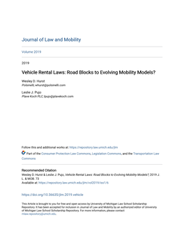 Vehicle Rental Laws: Road Blocks to Evolving Mobility Models?