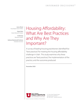 Housing Affordability: What Are Best Practices and Why Are They Important?