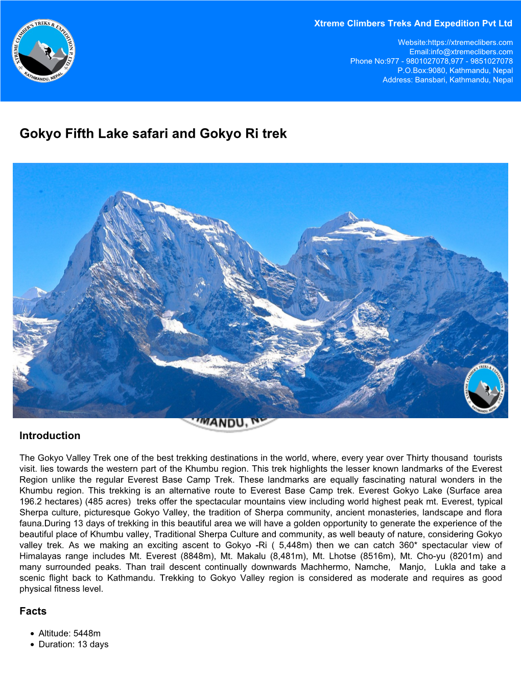 Gokyo Fifth Lake Safari and Gokyo Ri Trek