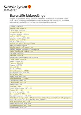 Skara Stifts Biskopslängd Längden Är Upprättad Av Hilding Johansson Och Hämtad Ur Skara Stads Historia Del I - Staden I Stiftet