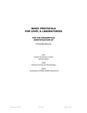CDC, ASM, APHL: Basic Protocols for Level a Laboratories for The