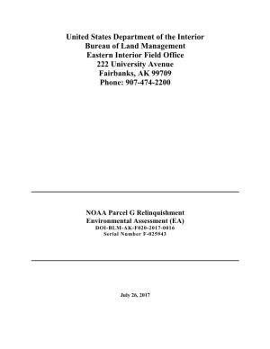 NOAA Parcel G Relinquishment Environmental Assessment (EA) DOI-BLM-AK-F020-2017-0016 Serial Number F-025943