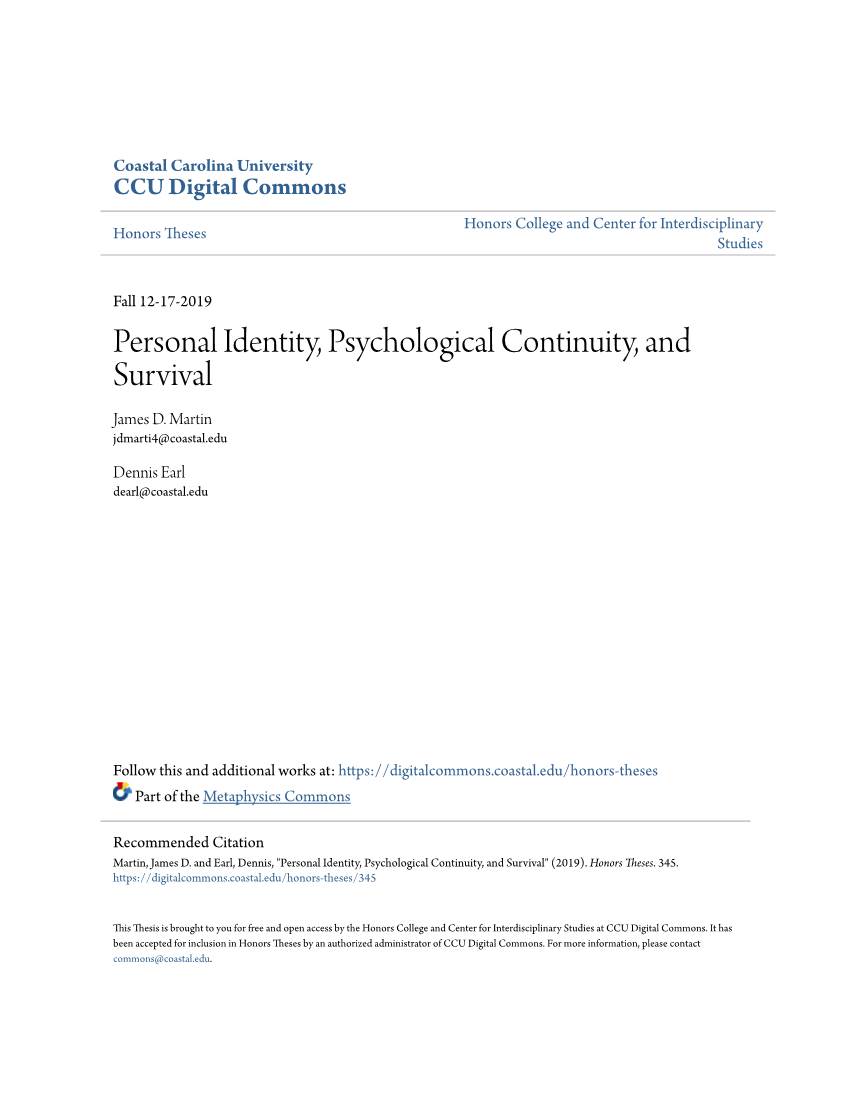 Personal Identity, Psychological Continuity, and Survival James D