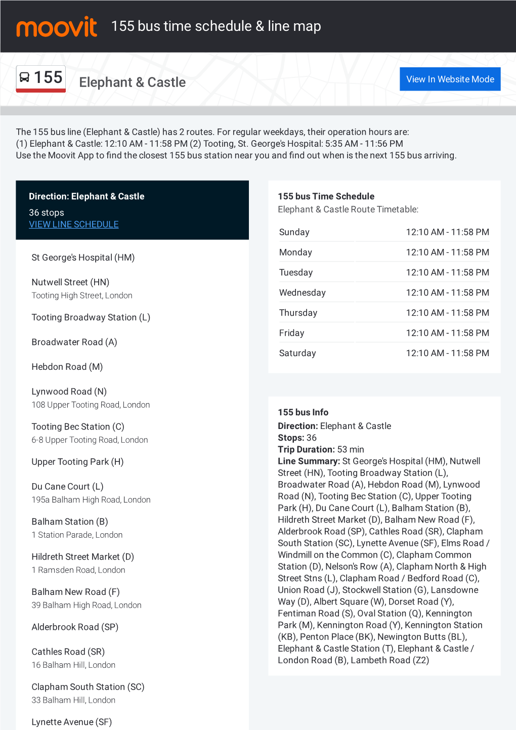 155 Bus Time Schedule & Line Route