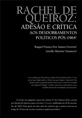 Rachel De Queiroz: Adesão E Crítica Aos Desdobramentos Políticos Pós-19641