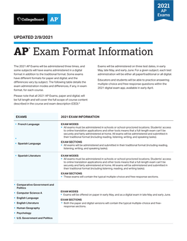 AP Exam Format Information