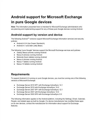 Android Support for Microsoft Exchange in Pure Google Devices