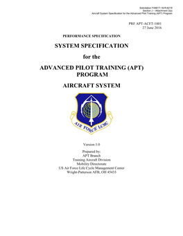 System Specification for the Advanced Pilot Training (APT) Program