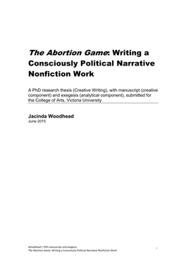 The Abortion Game: Writing a Consciously Political Narrative Nonfiction Work
