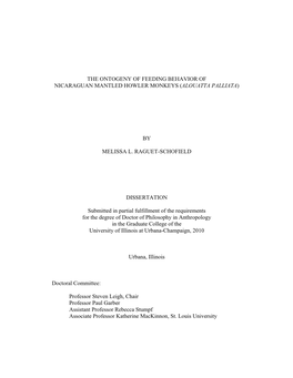 The Ontogeny of Feeding Behavior of Nicaraguan Mantled Howler Monkeys (Alouatta Palliata)
