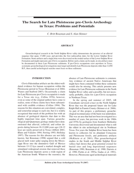 The Search for Late Pleistocene Pre-Clovis Archeology in Texas: Problems and Potentials