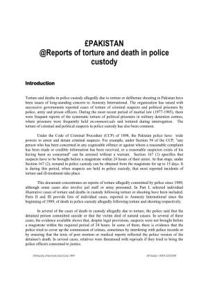 £PAKISTAN @Reports of Torture and Death in Police Custody