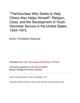 Religion, Class, and the Development of Youth Volunteer Service in the United States, 1934–1973