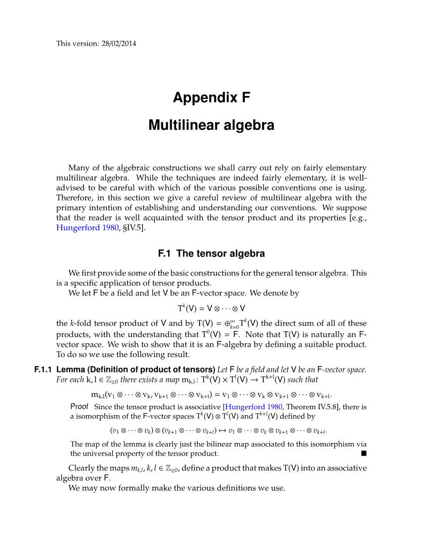 Appendix F Multilinear Algebra