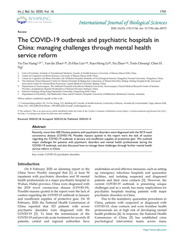 The COVID-19 Outbreak and Psychiatric Hospitals in China