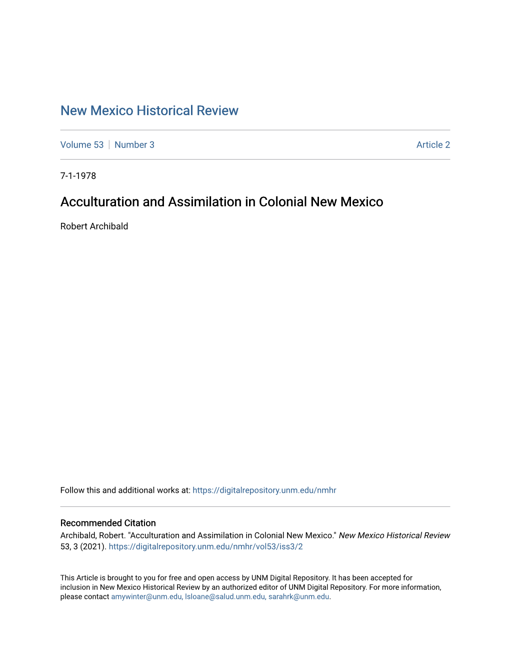 Acculturation and Assimilation in Colonial New Mexico