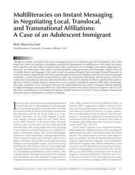 Multiliteracies on Instant Messaging in Negotiating Local, Translocal, and Transnational Affiliations: a Case of an Adolescent Immigrant
