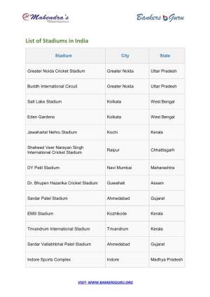 List of Stadiums in India