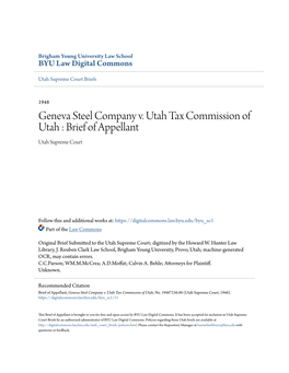 Geneva Steel Company V. Utah Tax Commission of Utah : Brief of Appellant Utah Supreme Court