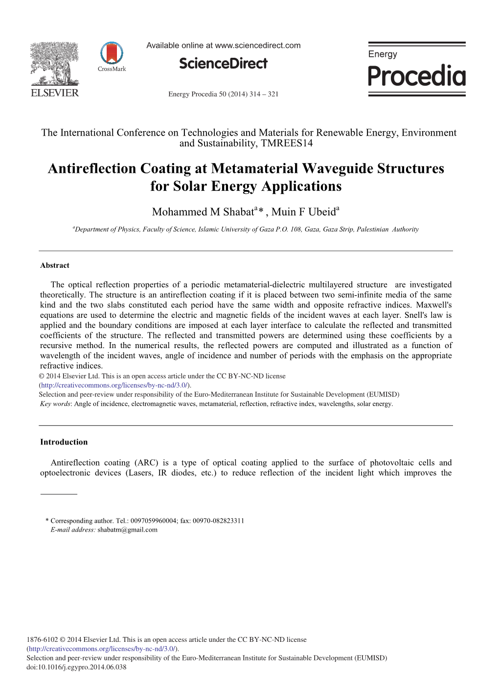 Antireflection Coating at Metamaterial Waveguide Structures for Solar Energy Applications