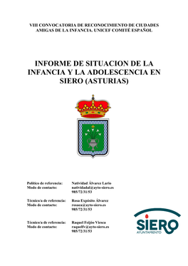 Informe De Situacion De La Infancia Y La Adolescencia En Siero (Asturias)