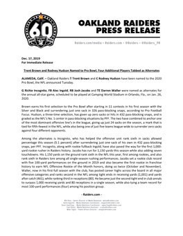 Dec. 17, 2019 for Immediate Release Trent Brown And