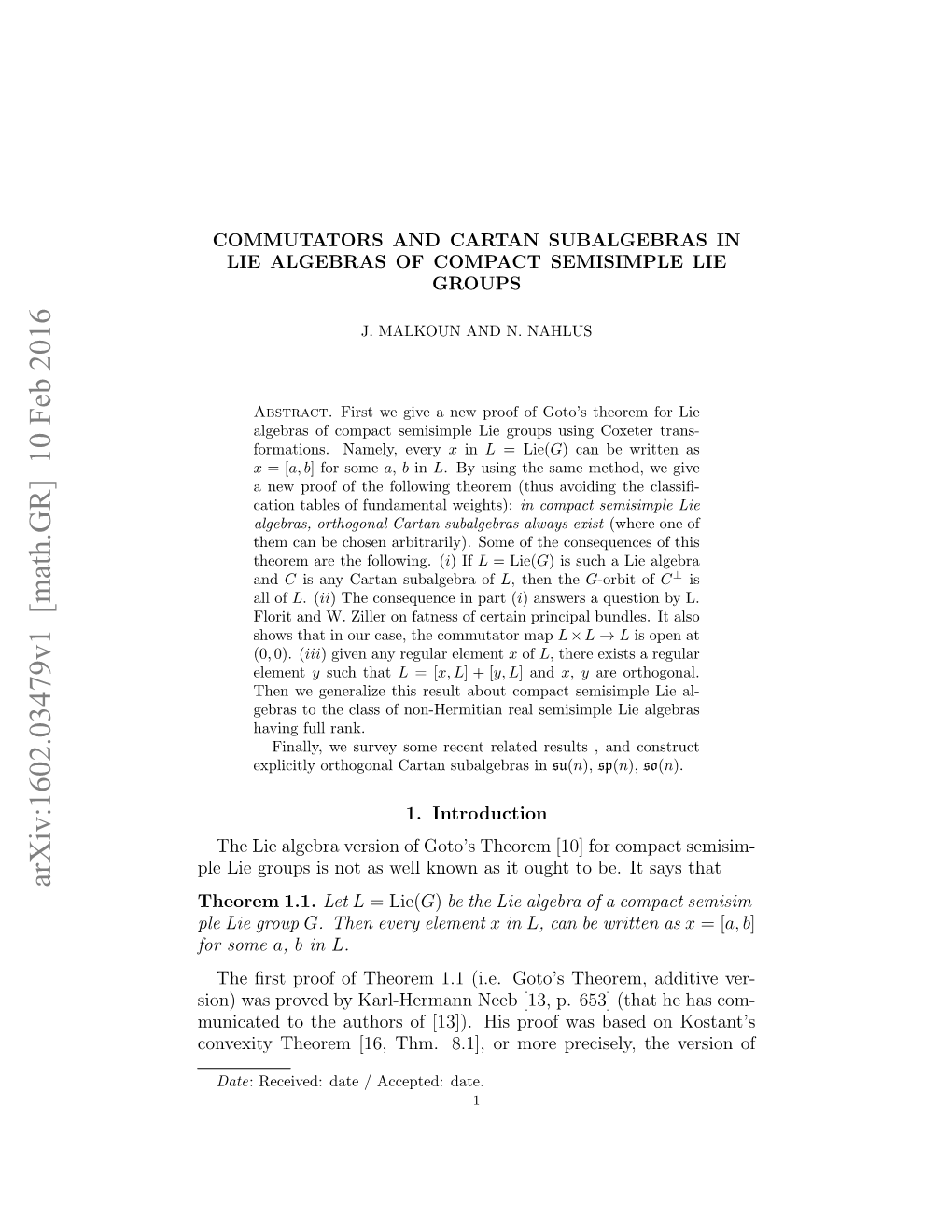 Arxiv:1602.03479V1 [Math.GR] 10 Feb 2016 Theorem 1.1