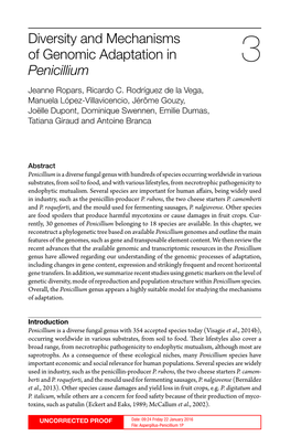 Diversity and Mechanisms of Genomic Adaptation in Penicillium 3 Jeanne Ropars, Ricardo C