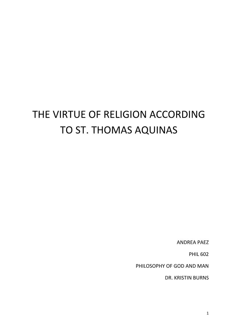 The Virtue of Religion According to St. Thomas Aquinas