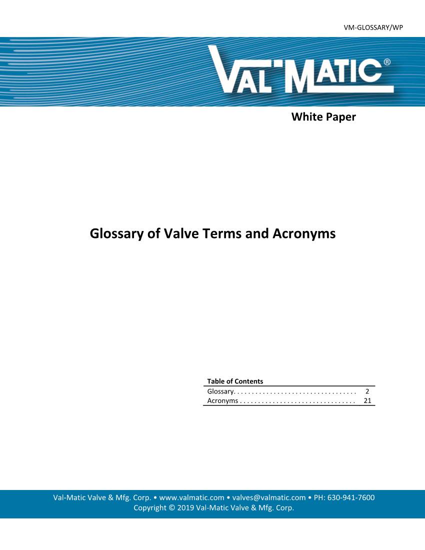 Glossary of Valve Terms and Acronyms
