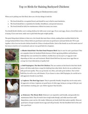 Top 10 Birds for Raising Backyard Chickens