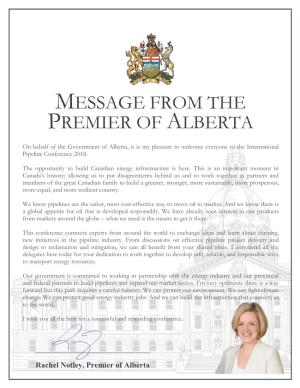 Message from the Premier of Alberta