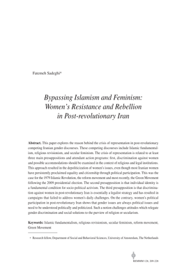 Bypassing Islamism and Feminism: Women's Resistance and Rebellion