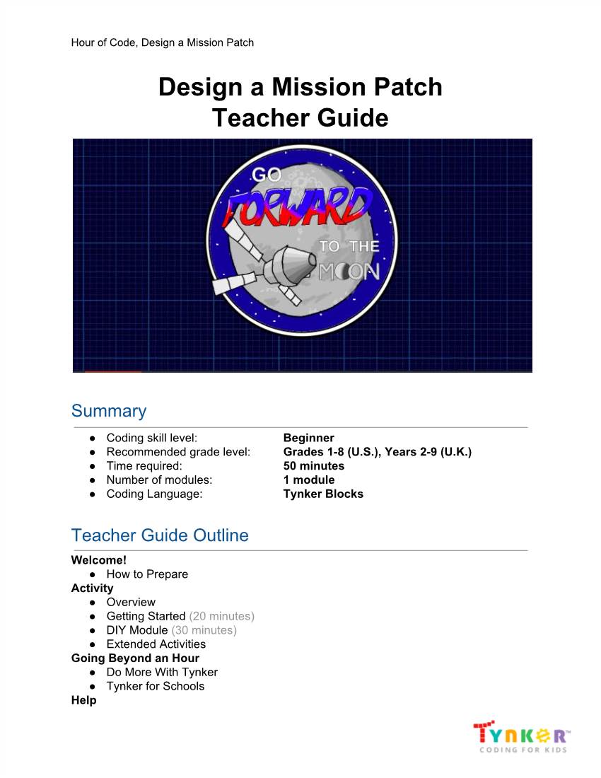 Teacher Guide: Design a Mission Patch (Tynker Blocks)