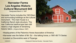 Harvester Farms Los Angeles Historic Cultural Monument 645 Designated March 5, 1997