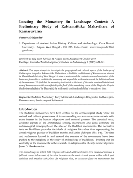 Locating the Monastery in Landscape Context: a Preliminary Study of Raktamrittika Mahavihara of Karnasuvarna