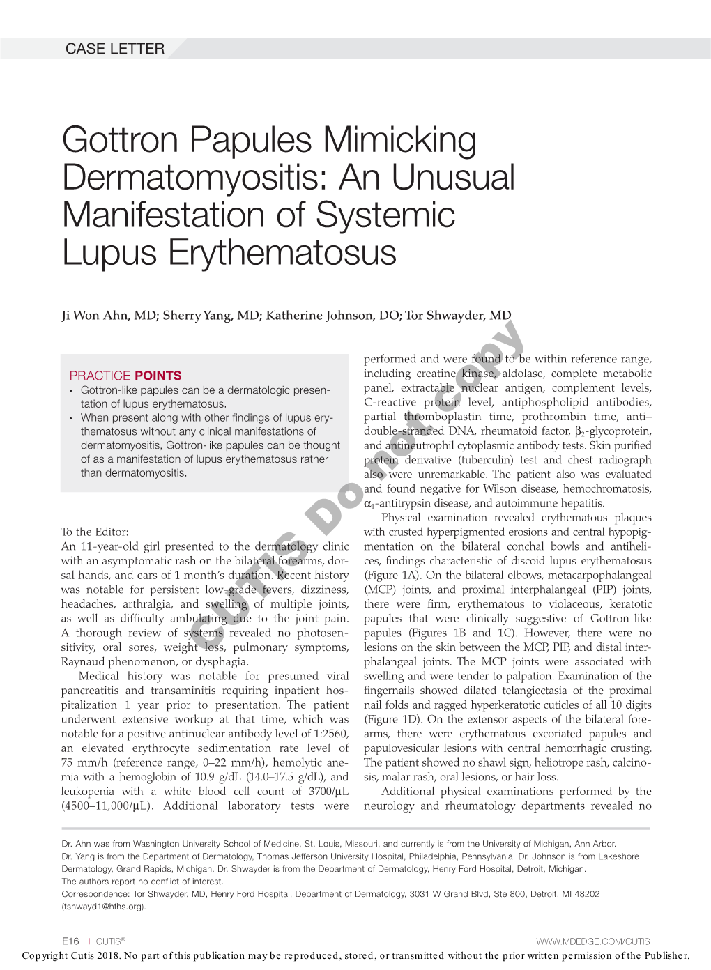 Gottron Papules Mimicking Dermatomyositis: an Unusual Manifestation of Systemic Lupus Erythematosus