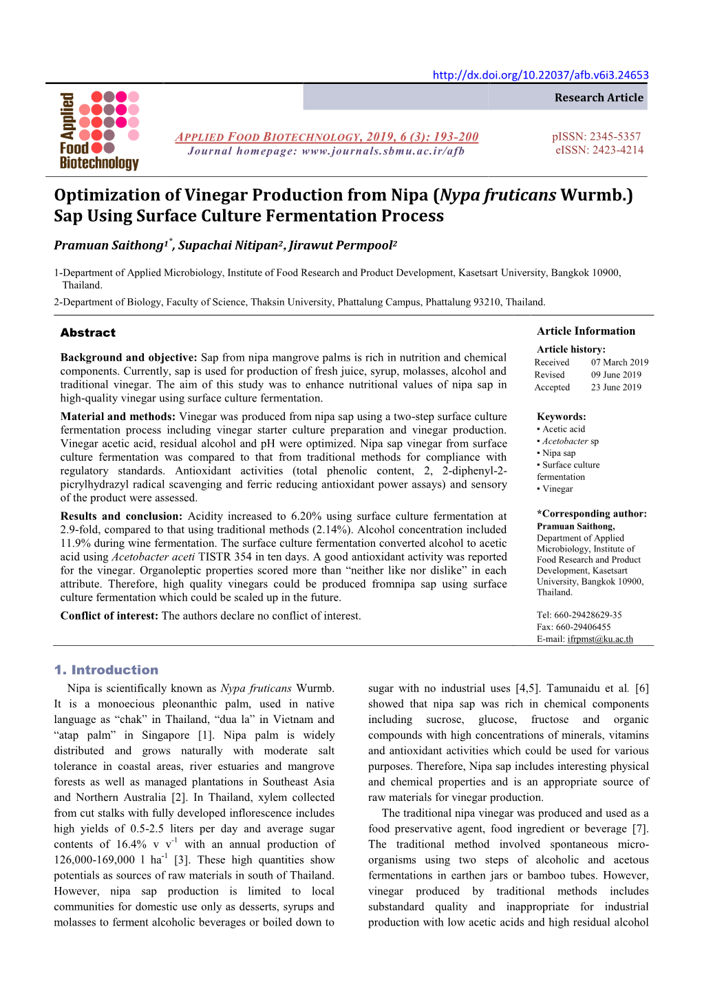 (Nypa Fruticans Wurmb.) Sap Using Surface Culture Fermentation Process