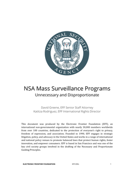 NSA Mass Surveillance Programs Unnecessary and Disproportionate