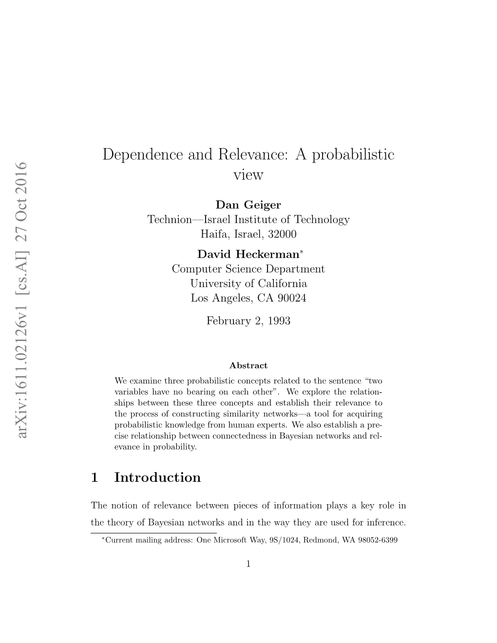 Dependence and Relevance: a Probabilistic View