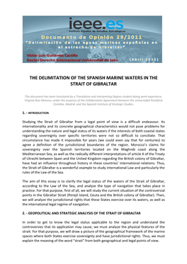 The Delimitation of the Spanish Marine Waters in the Strait of Gibraltar